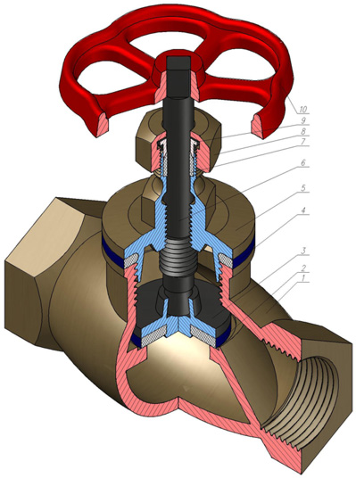 Машиностроительный autocad чертёж вентиля в разрезе изометрия